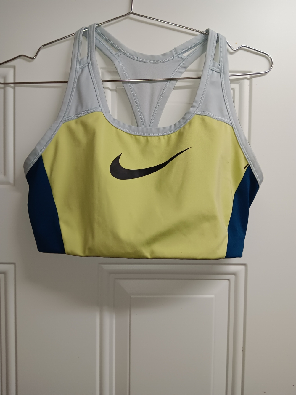 Nike Yellow and Navy Colorblock Racerback Swim Top